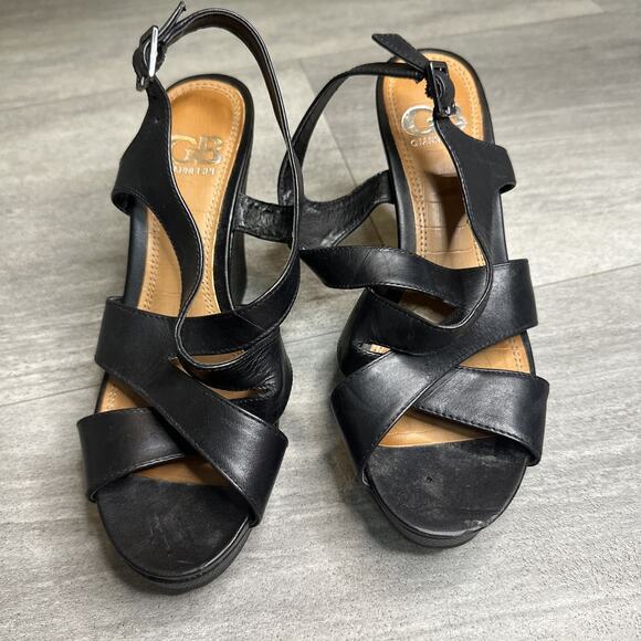 GB Gianni Bini Black Leather Strappy Wedge Heel ~Size 8 - Picture 2 of 6